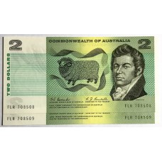 AUSTRALIA 1967 . TWO 2 DOLLARS BANKNOTE . COOMBS/WILSON . CONSECUTIVE PAIR